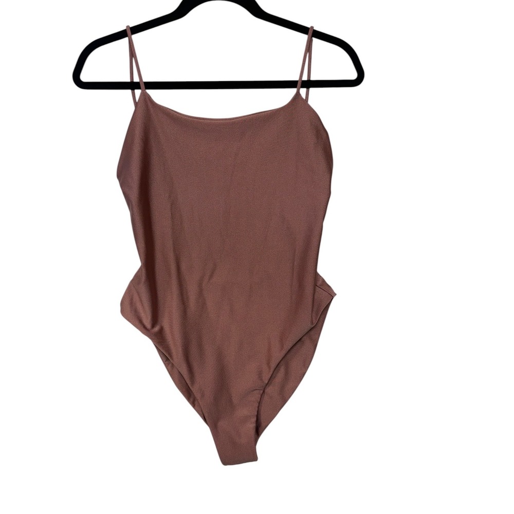 Jade Swim Trophy One Piece Swimsuit Metallic Copper Mauve Brown Square Neck L